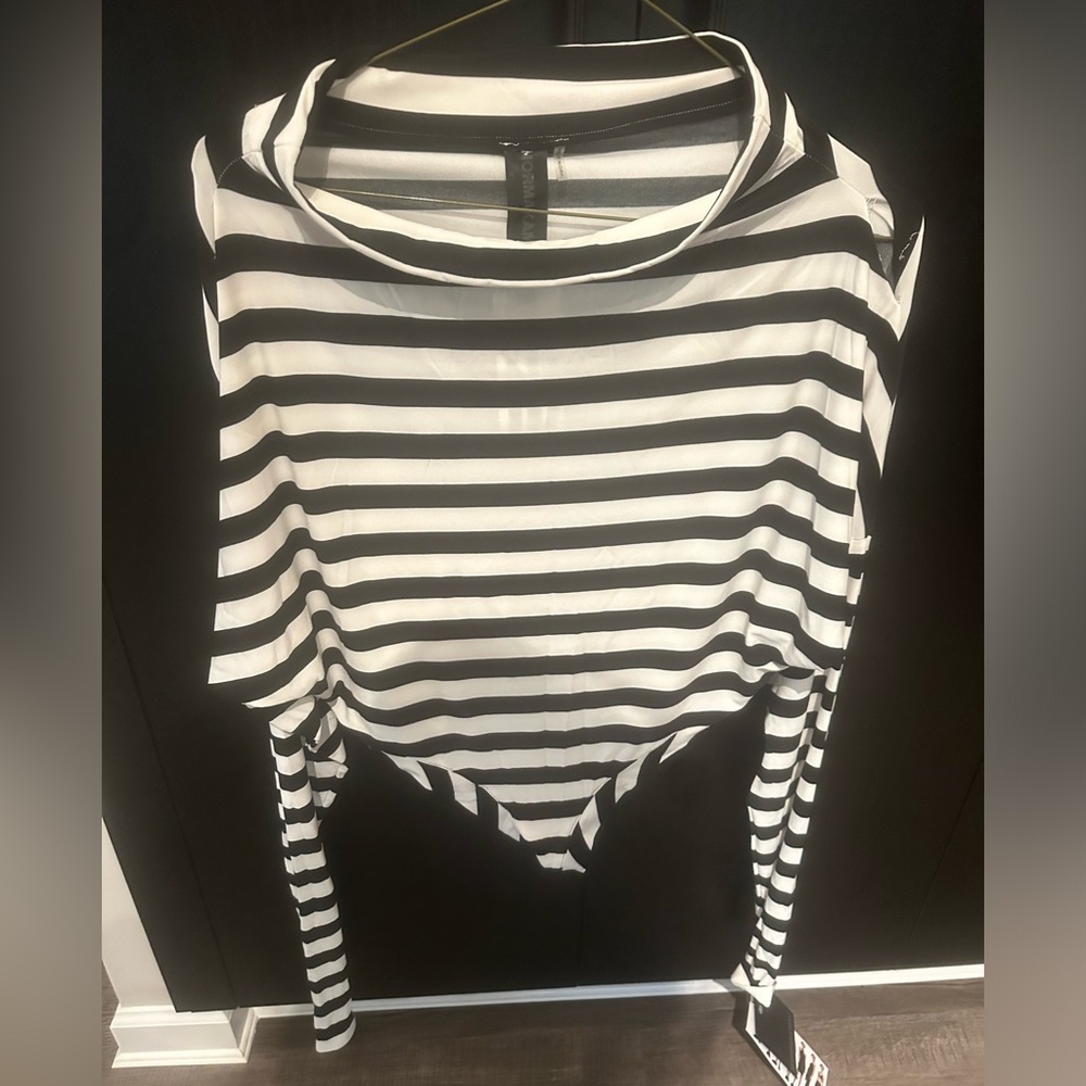 Norma Kamali Body Suit stripes black and white size medium new with tags